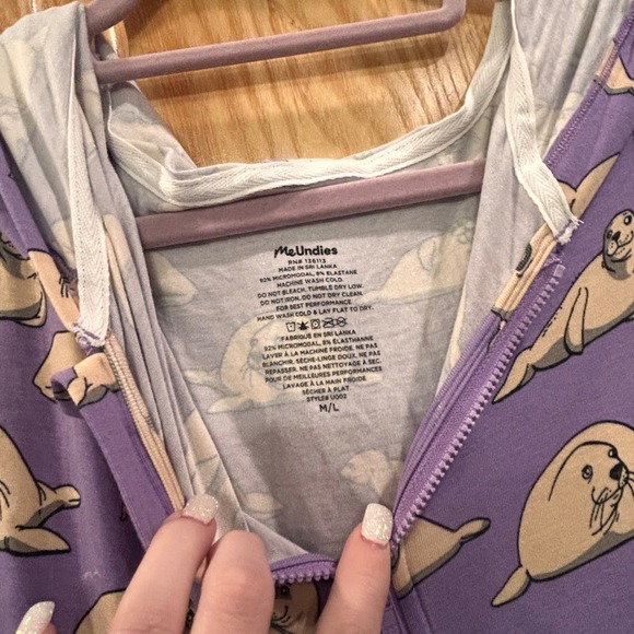 MeUndies Women's Seal Print Hooded Pajama Jumpsuit One Piece Sleepwear - Picture 6 of 11